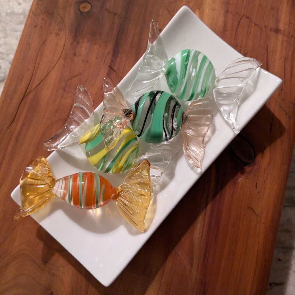 Vintage Art Glass Wrapped Candy Pieces Lot of 4 Striped Twisted Handmade EUC